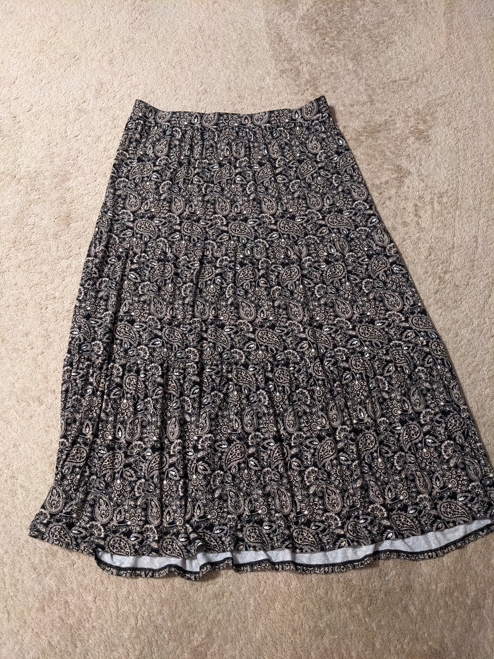 Boden Women's Black & White Paisley Tiered Maxi Skirt